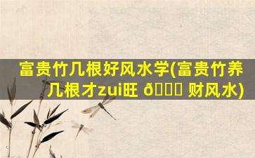 富贵竹几根好风水学(富贵竹养几根才zui
旺 🐕 财风水)